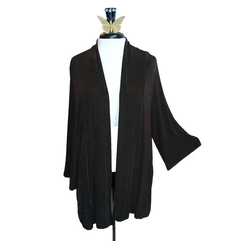 Chico's Travelers Women Travel Knit Cardigan 3 XL Brown Slinky Career Work Job
